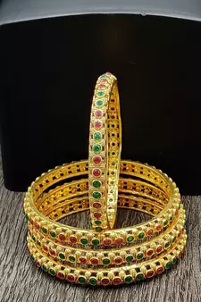 Gold Plated Multicolour Stone Studded Set of 4 Bangles