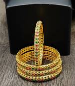 Gold Plated Multicolour Stone Studded Set of 4 Bangles