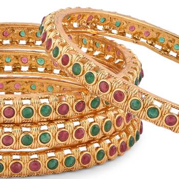 Gold Plated Multicolour Stone Studded Set of 4 Bangles 4