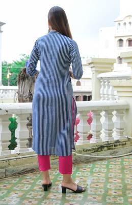 Blue Lining Cotton Blend Kurti and Pant Set 4