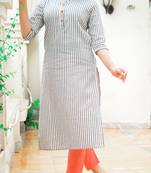 White Lining Cotton Blend Kurti and Pant Set