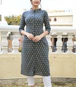Grey Gold Printed Cotton Blend Kurti and Pant Set