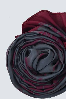 Grey & Maroon Tie-Dye Satin Hijab 4