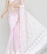 Pink embroidered georgette saree with blouse