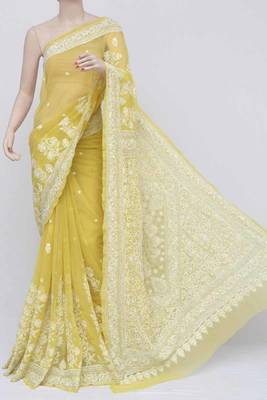Green embroidered georgette saree with blouse 1