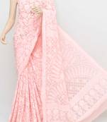 Peach embroidered georgette saree with blouse