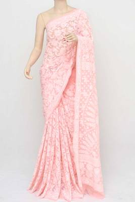 Peach embroidered georgette saree with blouse 3