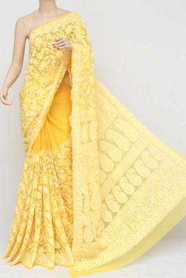 Yellow embroidered georgette saree with blouse 1