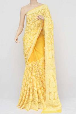 Yellow embroidered georgette saree with blouse 3