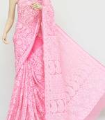 Pink embroidered georgette saree with blouse