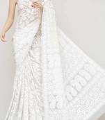 White embroidered georgette saree with blouse