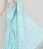 Blue embroidered georgette saree with blouse