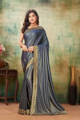 Blue printed lycra saree with blouse 1