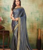 Blue printed lycra saree with blouse