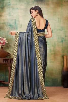 Blue printed lycra saree with blouse 2