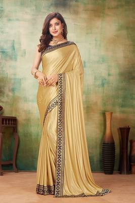 Beige Printed Lycra Saree With Blouse 1