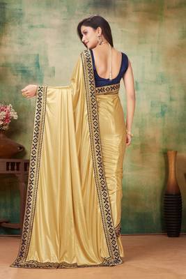 Beige Printed Lycra Saree With Blouse 2