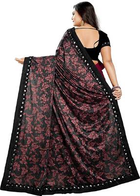 Pink Lycra Saree Floral Print Saree For Women 2