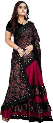 Pink Lycra Saree Floral Print Saree For Women 3