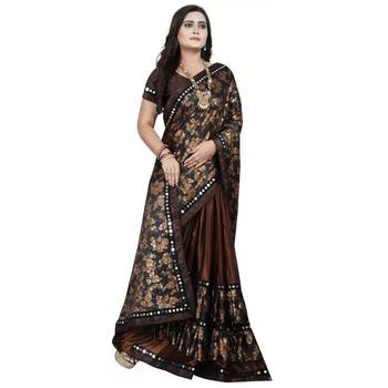 brown artsilk floralprint  sarees 3