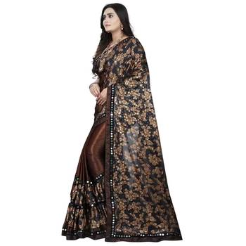 brown artsilk floralprint  sarees 4