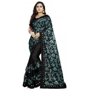 Green Lycra Saree Floral Print Saree For Women 2
