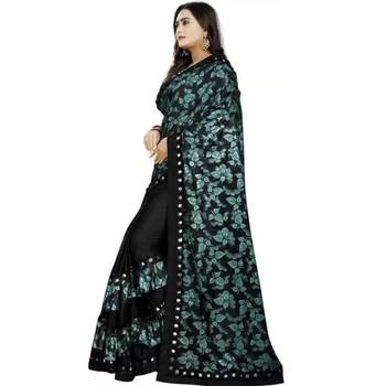 Green Lycra Saree Floral Print Saree For Women 5
