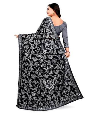 Grey Lycra Saree Floral Print Saree For Women 4