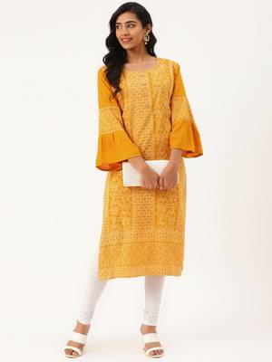 Mustard woven rayon ethnic-kurtis 1