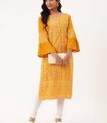 Mustard woven rayon ethnic-kurtis