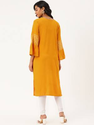 Mustard woven rayon ethnic-kurtis 2
