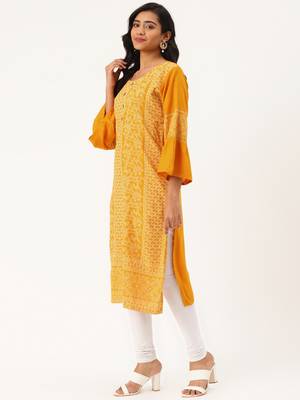 Mustard woven rayon ethnic-kurtis 3