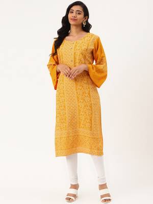 Mustard woven rayon ethnic-kurtis 4