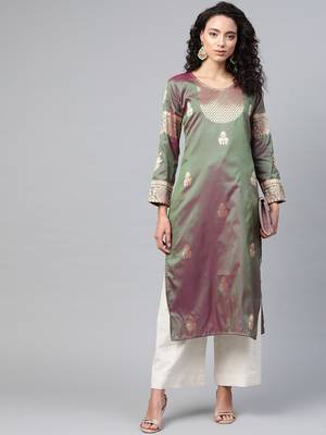 Olive woven silk silk-kurtis 1