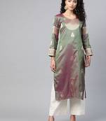 Olive woven silk silk-kurtis
