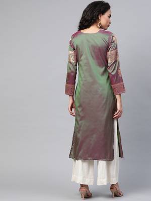 Olive woven silk silk-kurtis 2