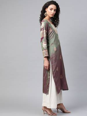 Olive woven silk silk-kurtis 3