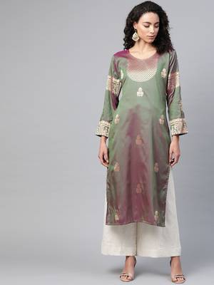 Olive woven silk silk-kurtis 4