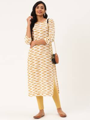 Off-white printed cotton cotton-kurtis 1