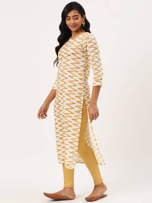 Off-white printed cotton cotton-kurtis 3