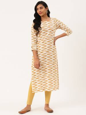 Off-white printed cotton cotton-kurtis 4