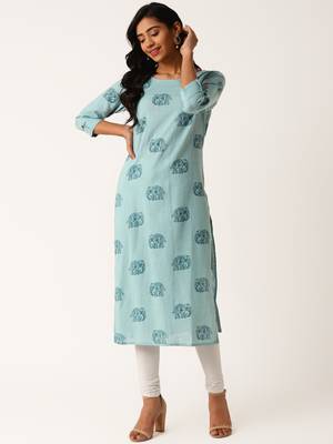 Turquoise printed cotton cotton-kurtis 4