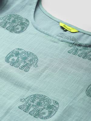 Turquoise printed cotton cotton-kurtis 5