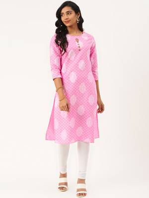 Light-pink printed cotton cotton-kurtis 1