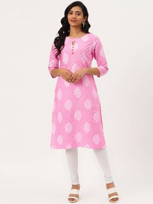 Light-pink printed cotton cotton-kurtis 4