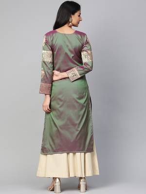 Olive woven silk silk-kurtis 2