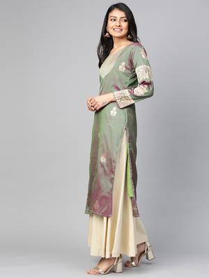 Olive woven silk silk-kurtis 3