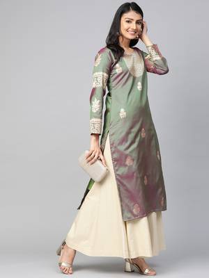 Olive woven silk silk-kurtis 4