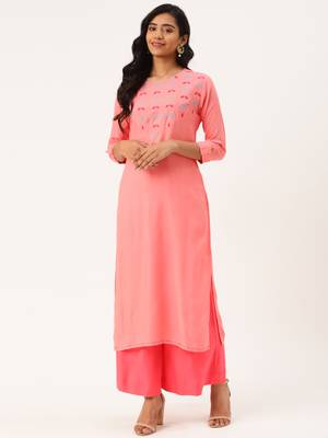 Peach Embroidered Rayon Embroidered-Kurtis 1