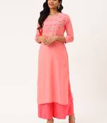 Peach Embroidered Rayon Embroidered-Kurtis